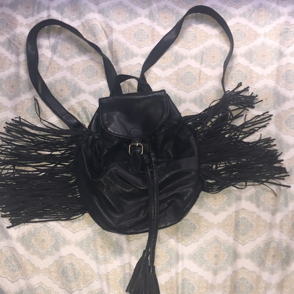 Black Fringe Small Backpack